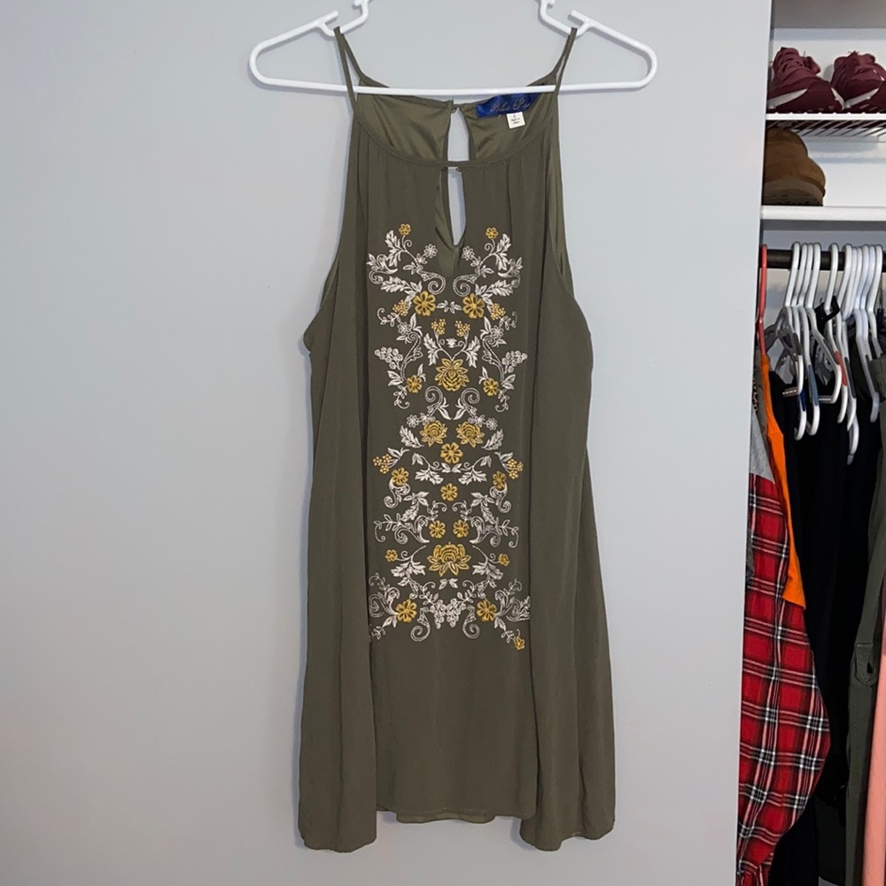 Francesca’s Blue Rain Embroidered Green Dress